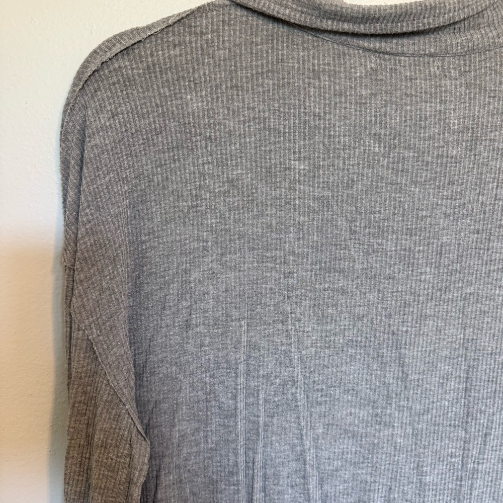 Chriselda Long Sleeve Ribbed Henley Tunic Top Sexy V Neck T Shirt L Dark Grey - Picture 7 of 7